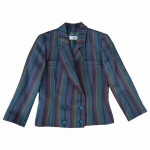 VTG 80’s Missoni Wool Blazer Double Breasted Multicolor Herringbone Stripe Sz 6